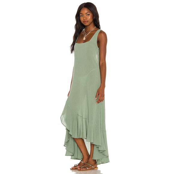 Tularosa Karla Maxi Dress Olive Green Cotton Sleeveless Flounce Hem Sz M - Picture 3 of 12